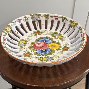 Italian Hand Painted Floral Decorative Ceramic Bowl